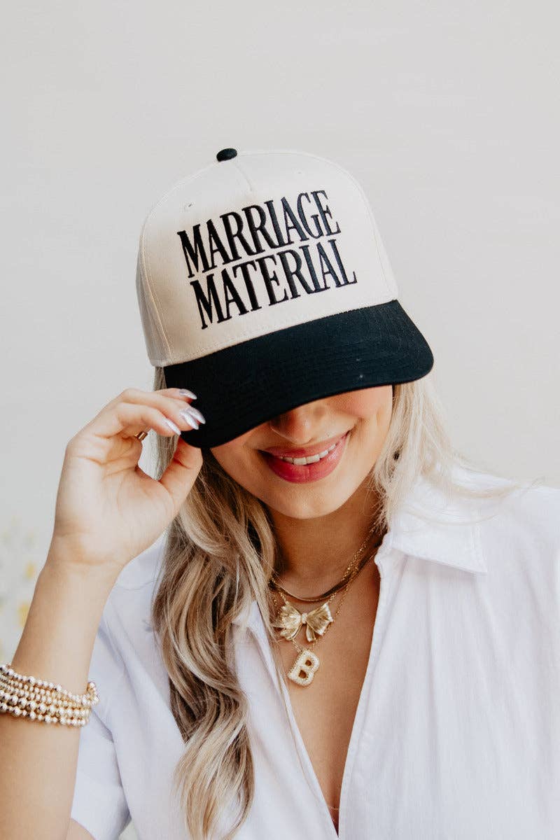 Marriage Material Two-Toned Trucker Hats For Women: Aqua and Tan
