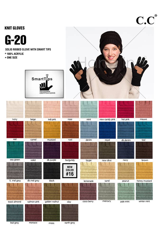 C.C Knitted Touch Screen Compatible Gloves: Denim