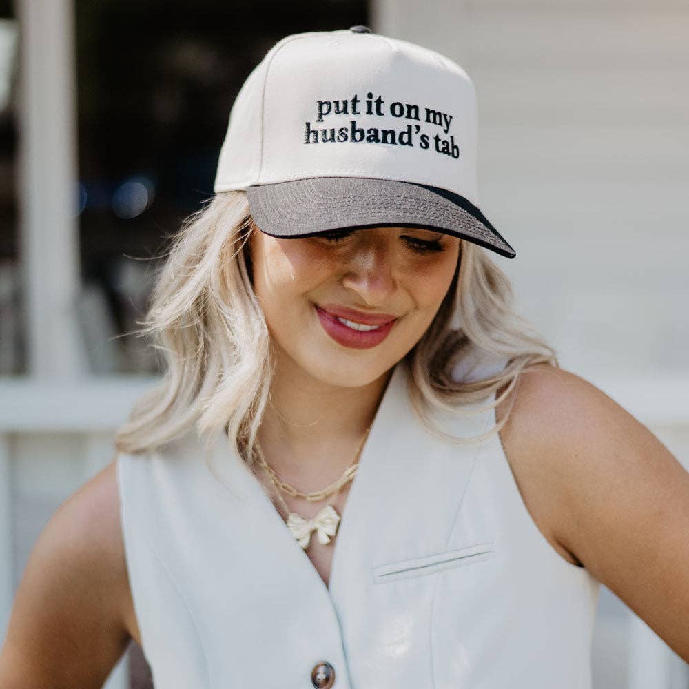 Put It On My Husband's Tab Mother's Day Two-Toned Vintage Hat: Black and Tan