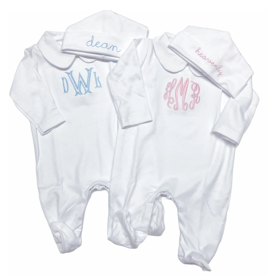 Collared Baby Footie + Hat