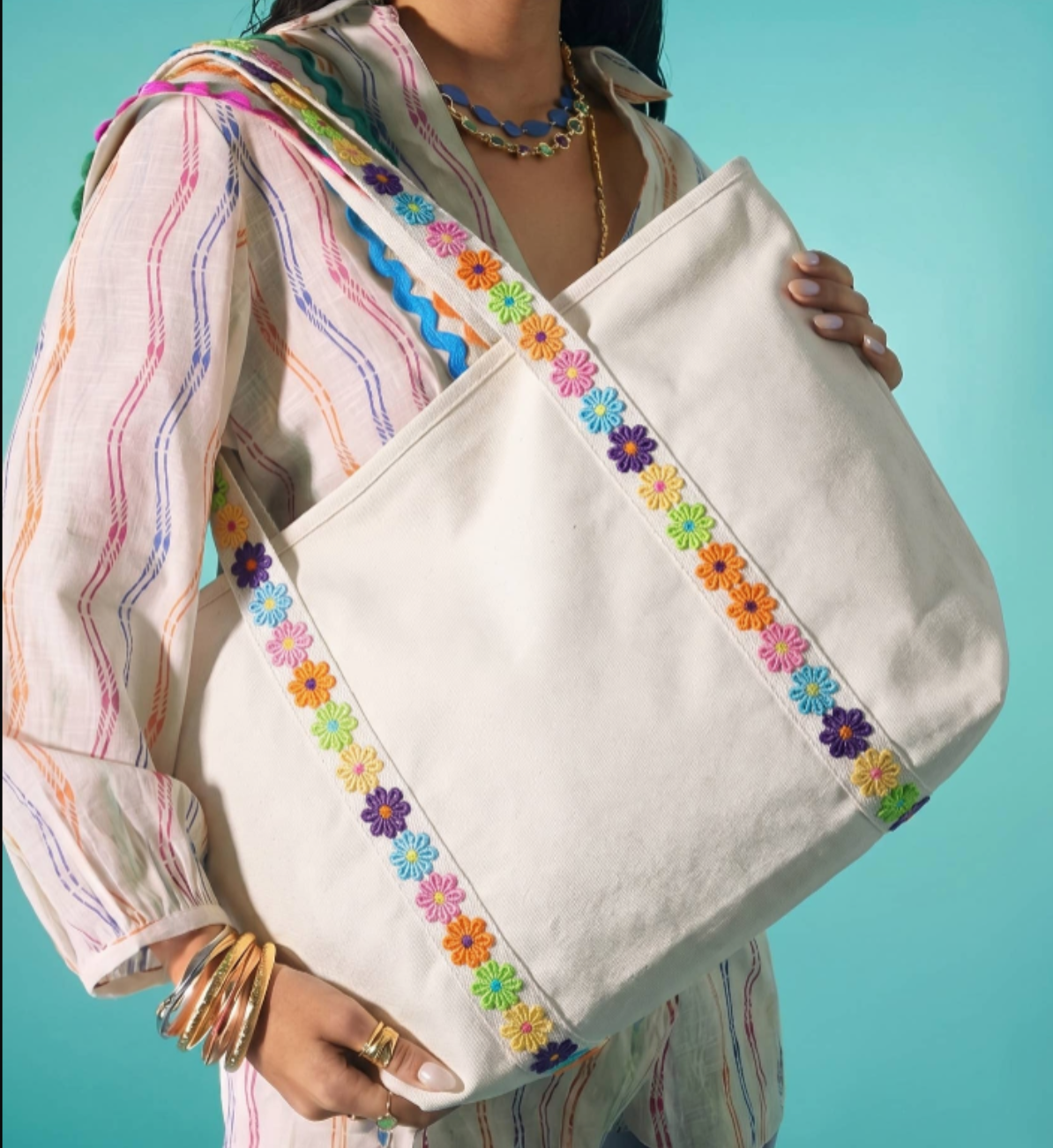 Colorful Ric Rac Canvas Tote Bag