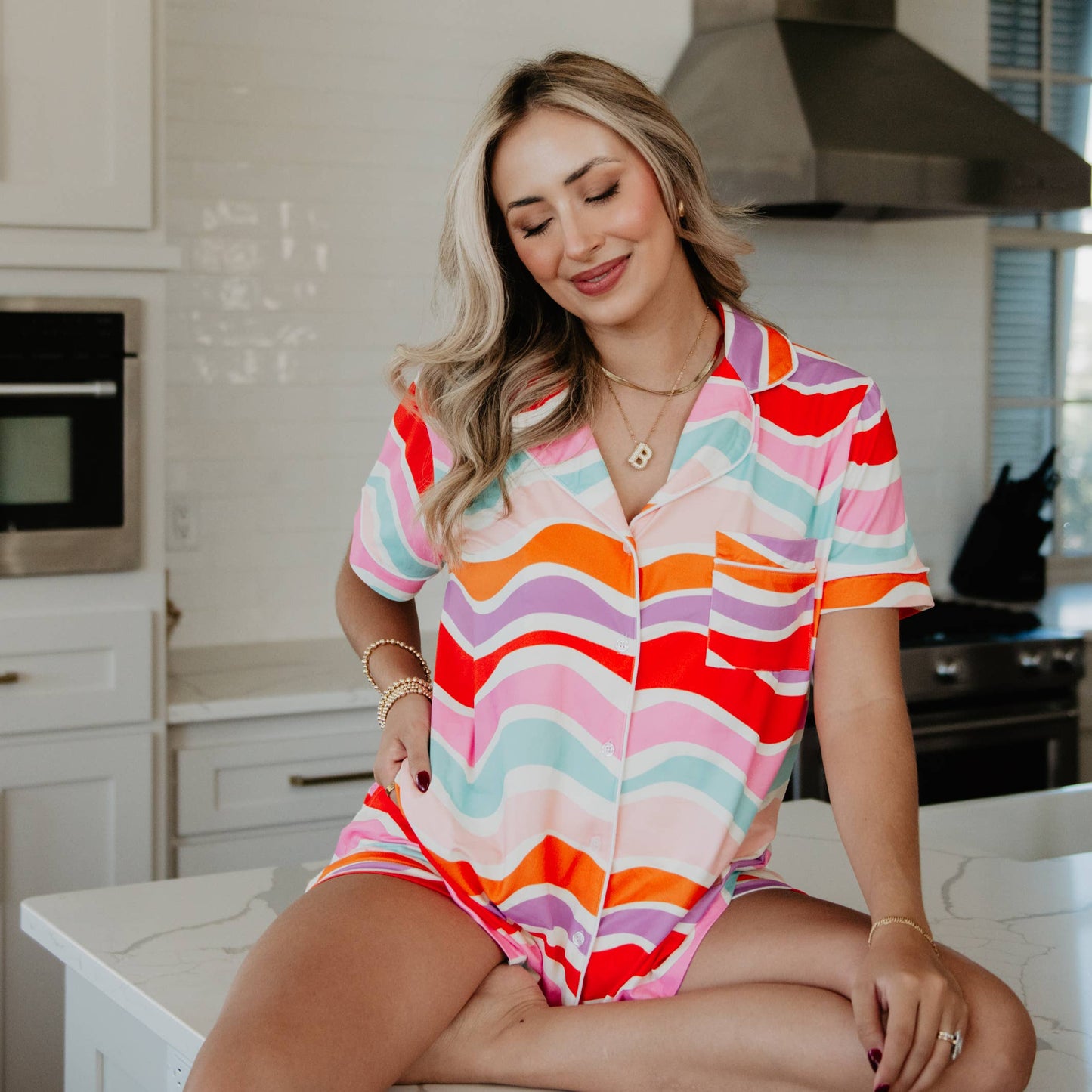 Multicolored Abstract Wave Pajama Women's: Multicolored / M