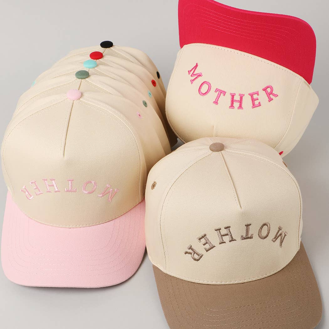 MOTHER Upside Down Lettering Embroidery Cap: LT PINK / ONE SIZE