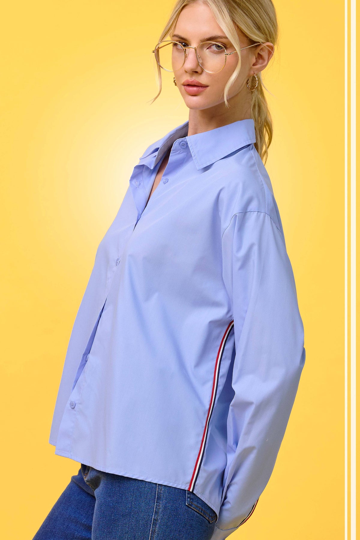 SRT7907-Button Down Poplin Shirt w/ Nautical Twill Tape Fall: Cream / M