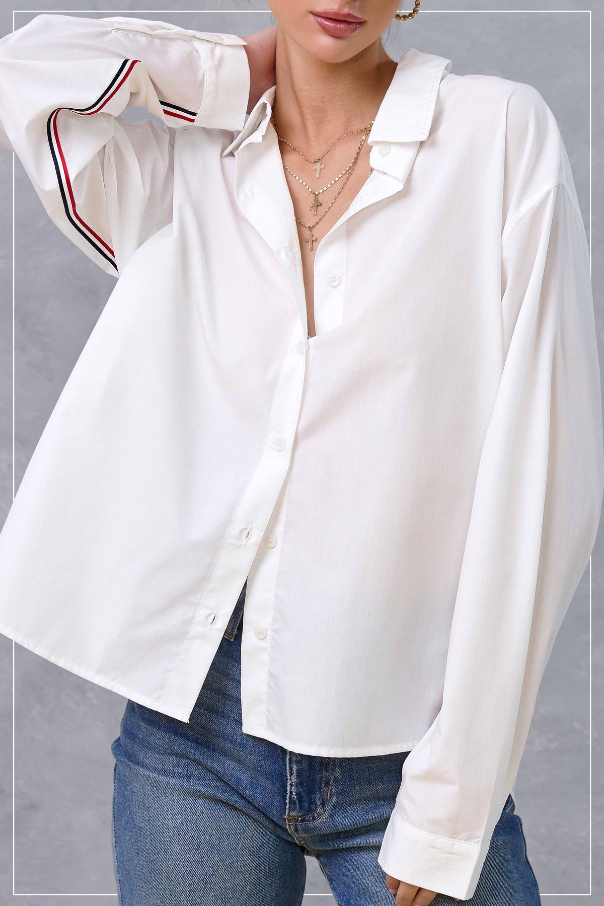 SRT7907-Button Down Poplin Shirt w/ Nautical Twill Tape Fall: Cream / S