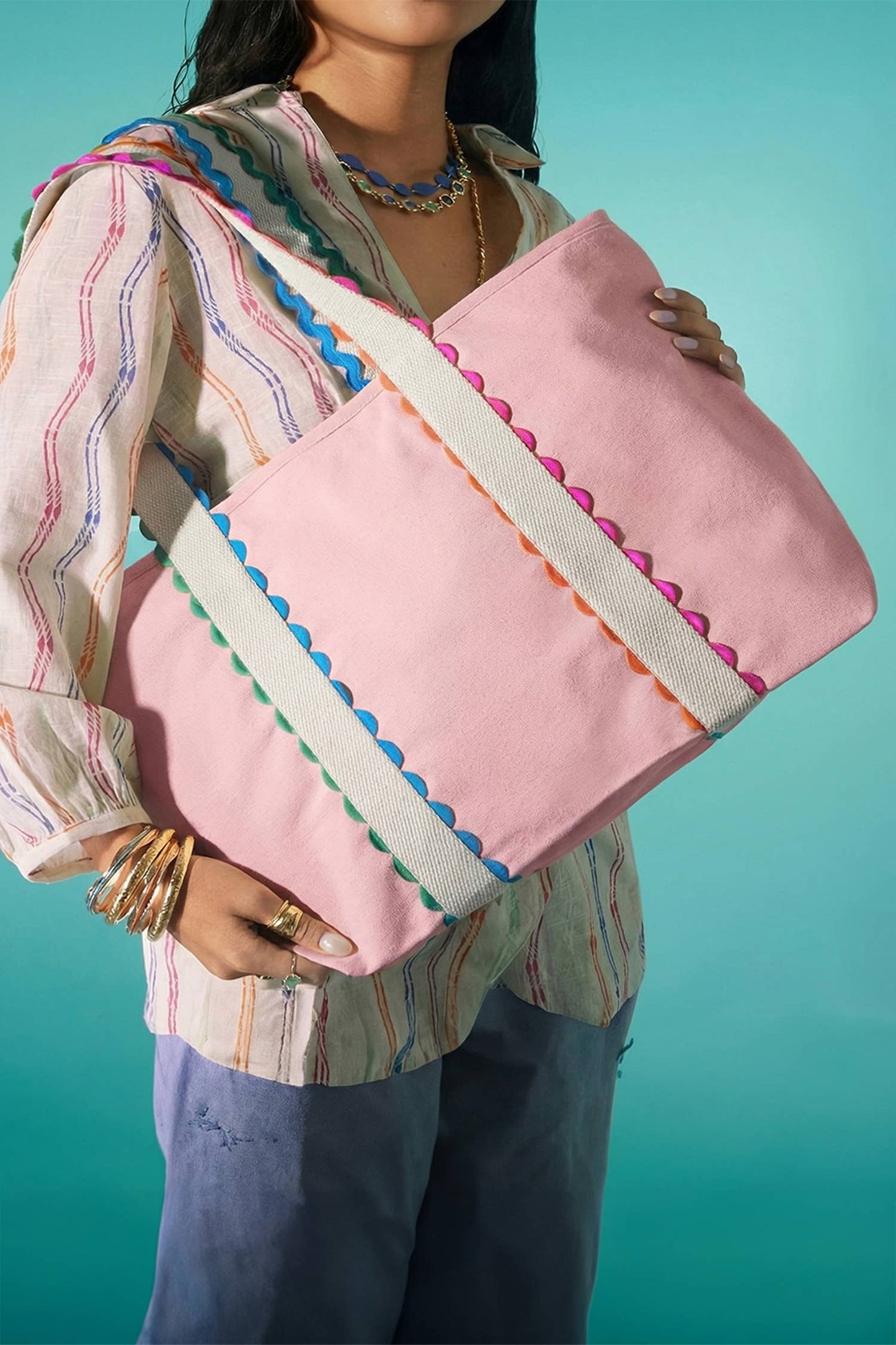 Colorful Ric Rac Canvas Tote Bag
