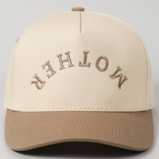 MOTHER Upside Down Lettering Embroidery Cap: Beige / ONE SIZE
