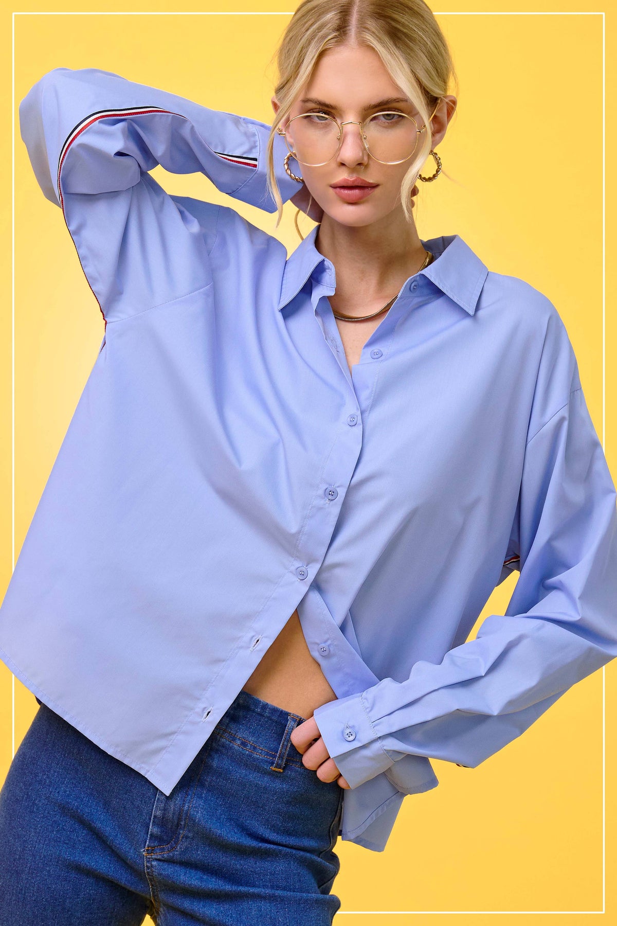 SRT7907-Button Down Poplin Shirt w/ Nautical Twill Tape Fall: Cream / S