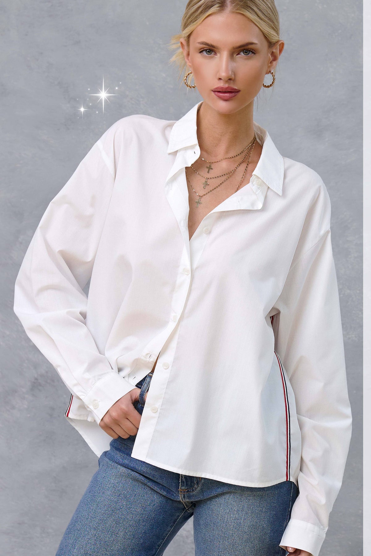 SRT7907-Button Down Poplin Shirt w/ Nautical Twill Tape Fall: Cream / M