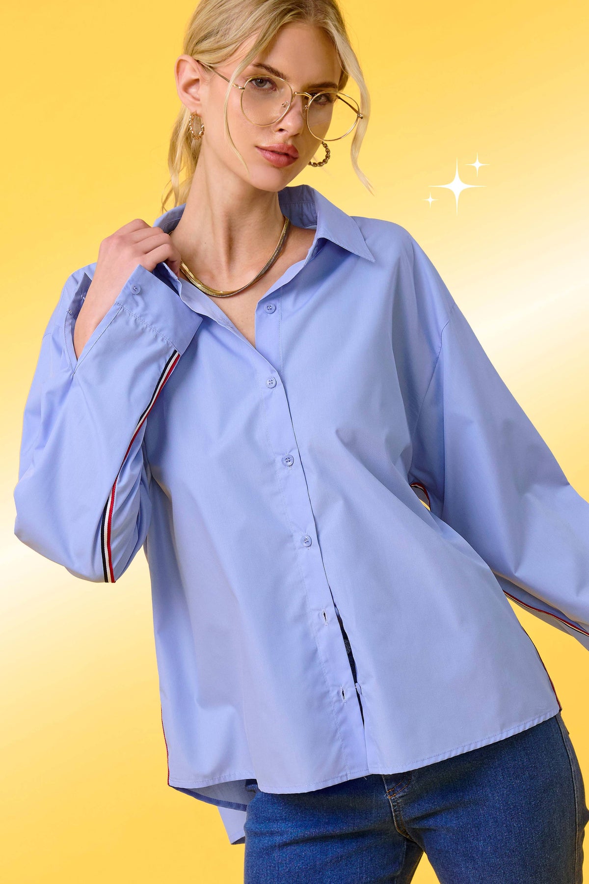SRT7907-Button Down Poplin Shirt w/ Nautical Twill Tape Fall: Cream / S