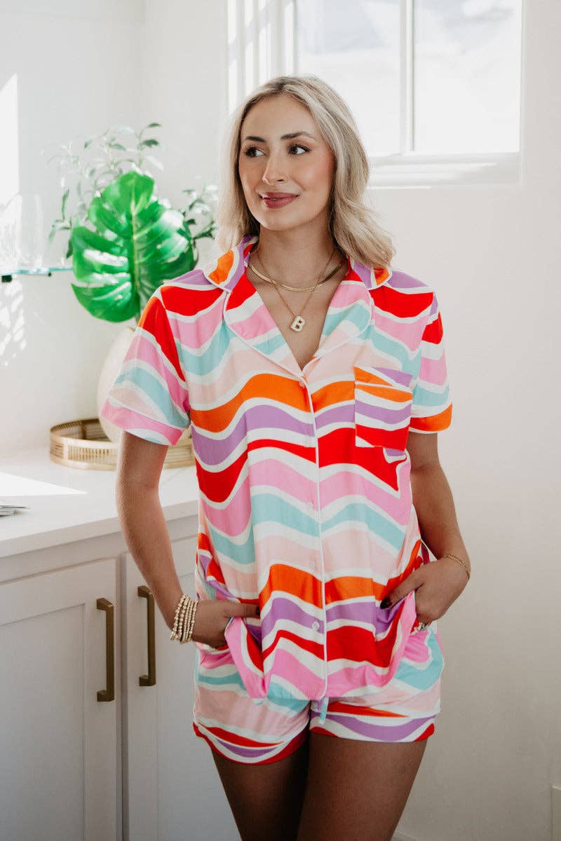 Multicolored Abstract Wave Pajama Women's: Multicolored / M