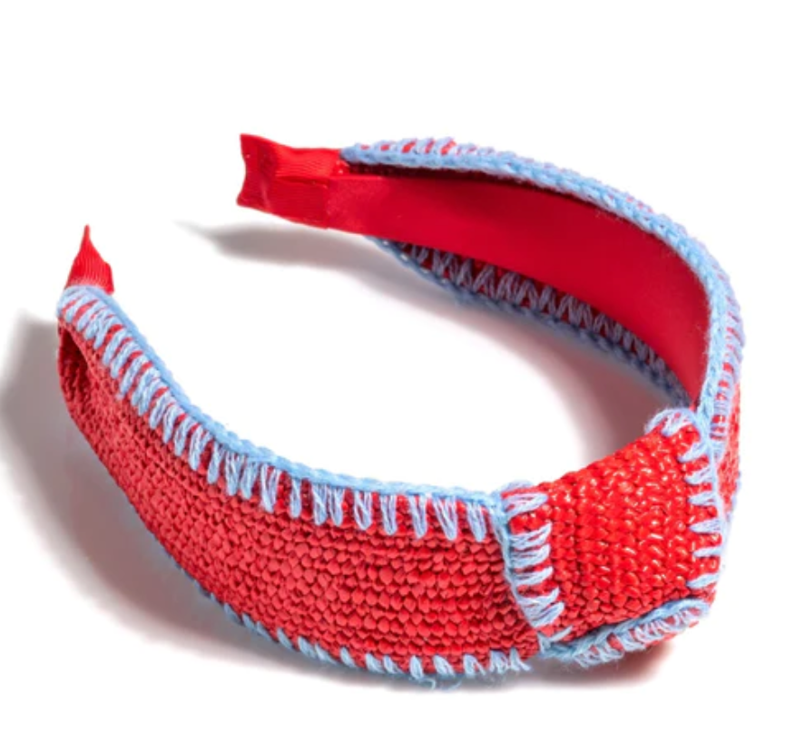 Wide Knot Straw Headband in Red