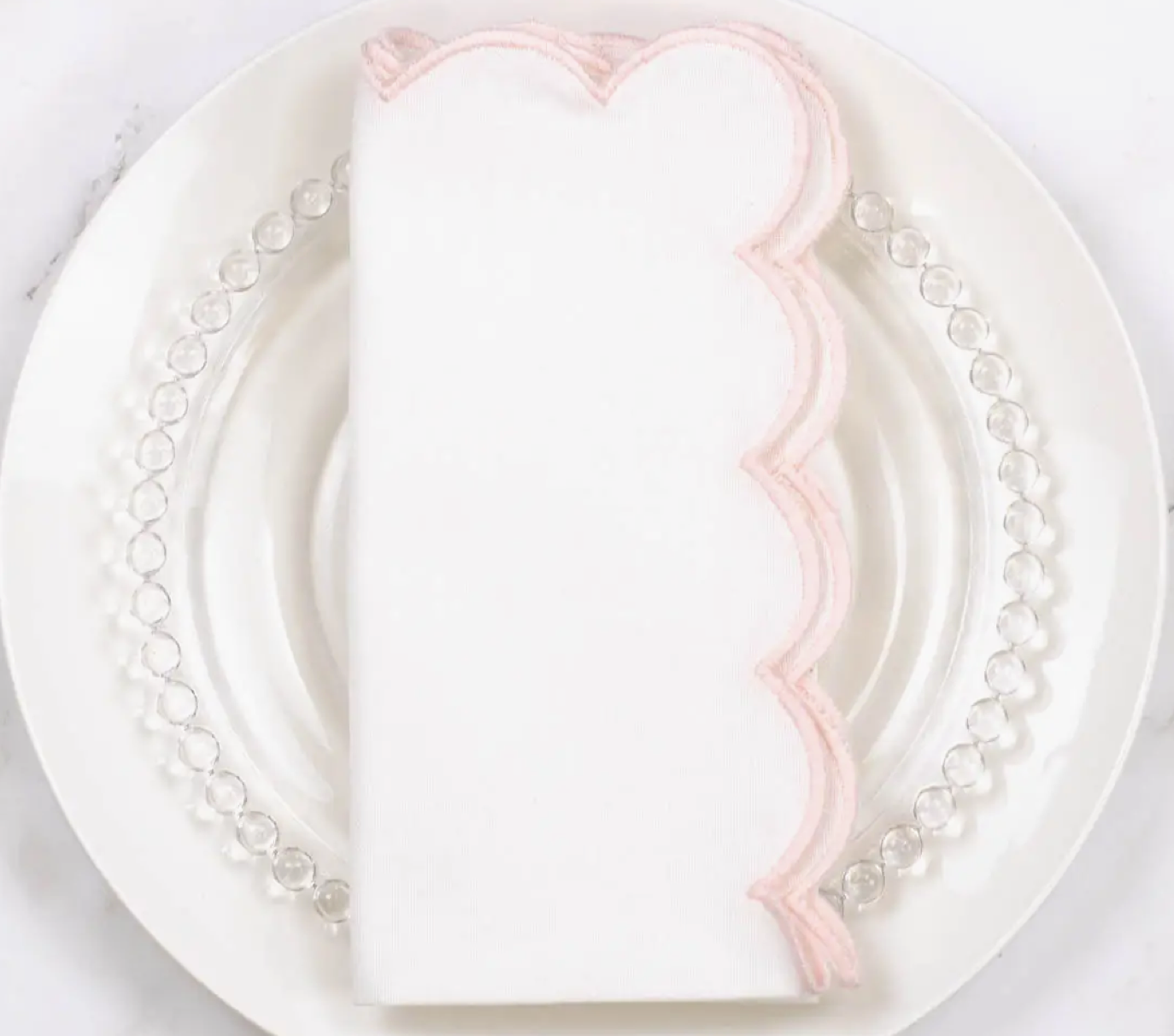 Scallop Napkin White/Pink