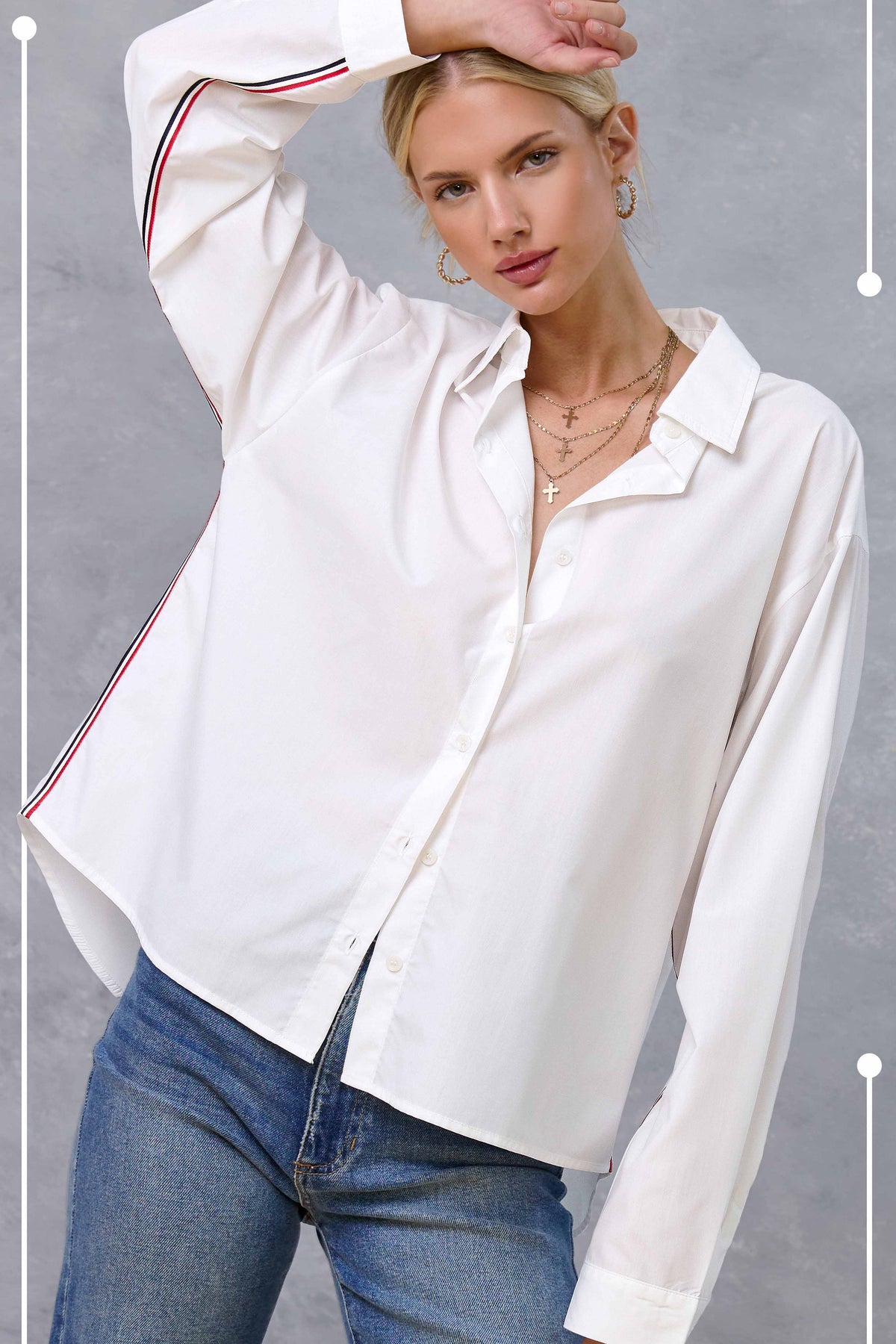 SRT7907-Button Down Poplin Shirt w/ Nautical Twill Tape Fall: Cream / M