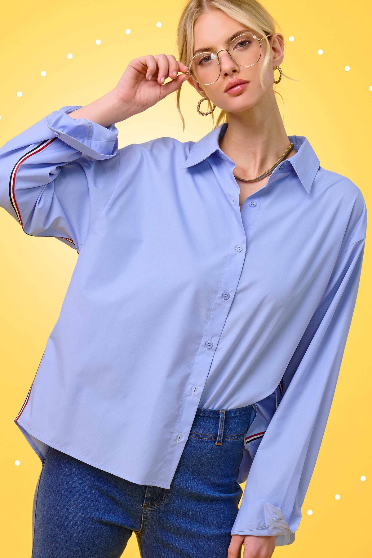 SRT7907-Button Down Poplin Shirt w/ Nautical Twill Tape Fall: Cream / M