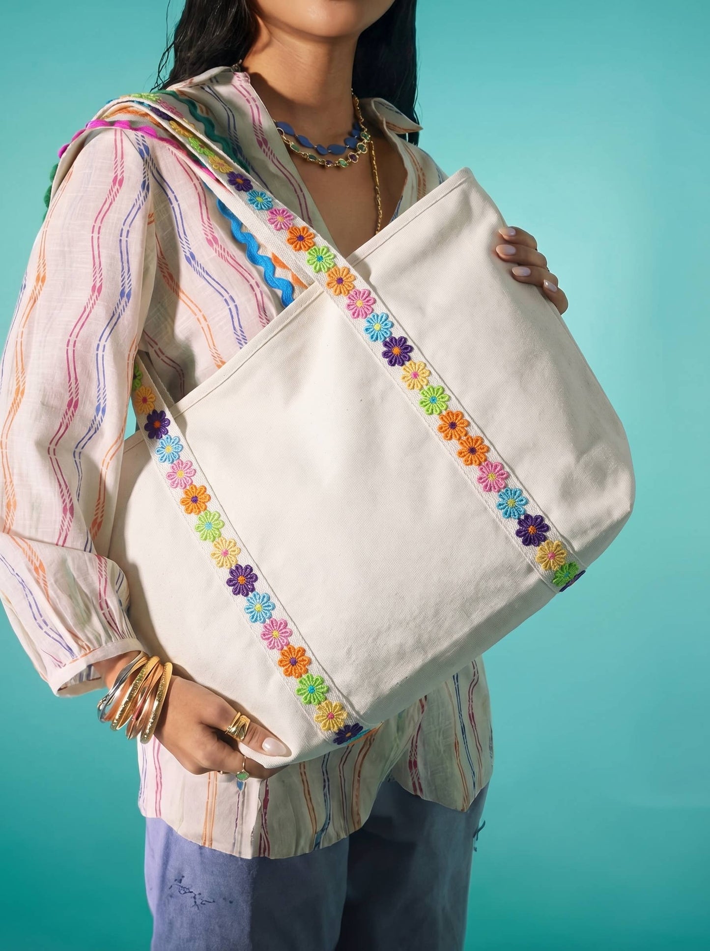 Colorful Ric Rac Canvas Tote Bag
