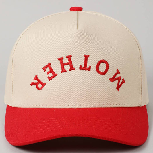 MOTHER Upside Down Lettering Embroidery Cap: Red / ONE SIZE