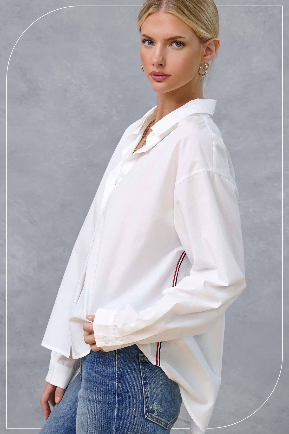 SRT7907-Button Down Poplin Shirt w/ Nautical Twill Tape Fall: Cream / M